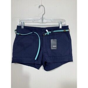 BEBOP Women's Navy Blue Cuffed Shorts W/Aqua Belt Size 5 NWT‎